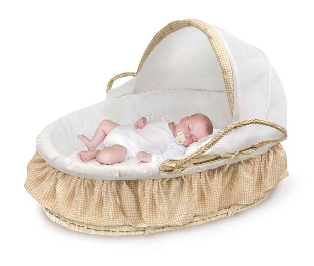 Badger Basket Natural Moses Basket with Fabric Canopy Beige Gingham