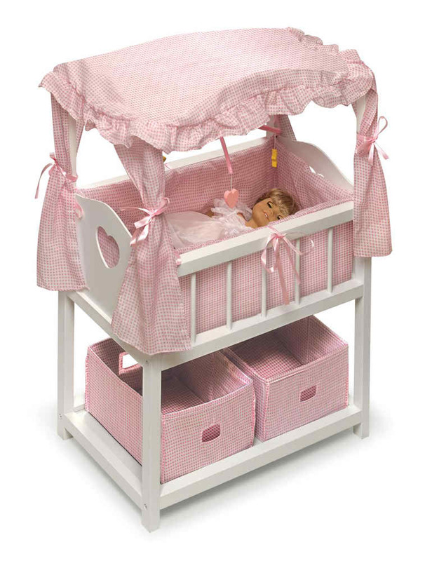 Badger Basket Canopy Doll Crib With Baskets Bedding Mobile Badger Basket Canopy Doll Crib With Baskets Bedding Mobile