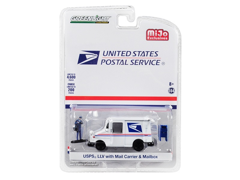 USPS (United States Postal Service) LLV Postal Mail Delivery Vehicle with Mail Carrier and ...